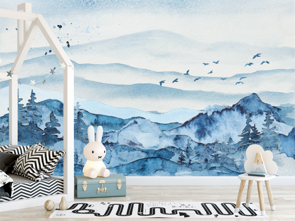 Watercolour Mountain Range Wallpaper-Wallpaper-Ma Petite