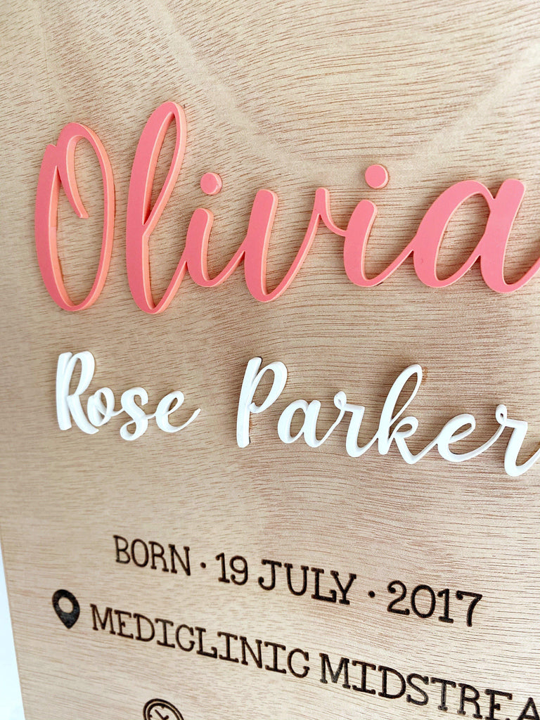 Wooden Birth Plaque with Acrylic name