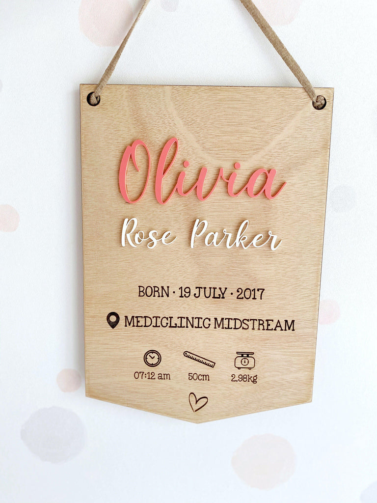Wooden Birth Plaque with Acrylic name