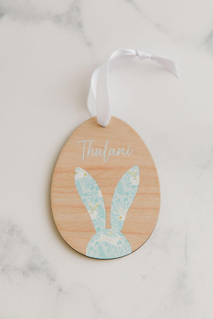 Wooden Easter Tag - Blue Bunny-Ma Petite