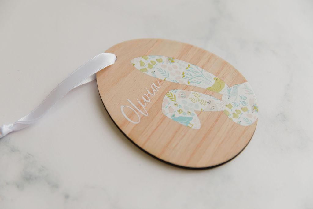 Wooden Easter Tag - White Bunny-Ma Petite